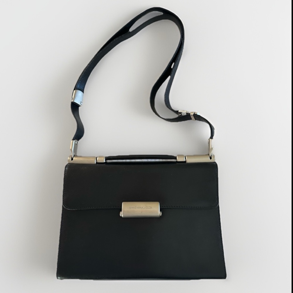 Mandarina Duck Black Leather Structured Convertible Crossbody Shoulder Purse VTG